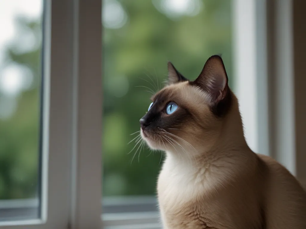 En elegant siames katt på fönsterbrädan